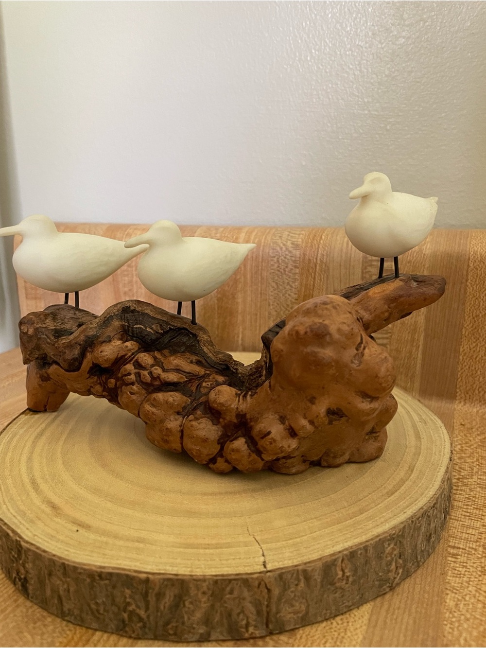 Coastal Sandpiper Trio Decorative Sculpture - White Sandpipers on Driftwood - Picture 5 of 8